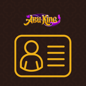 Abu King-Logo mit einem Ausweis-Symbol, das Benutzer ermutigt, die Website zur Profilverifizierung zu besuchen