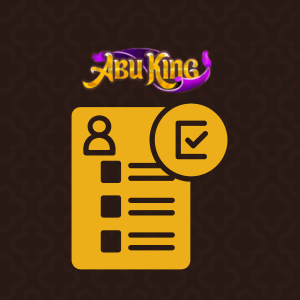 AbuKing-Logo mit Checkliste und Personen-Icon auf braunem Hintergrund.