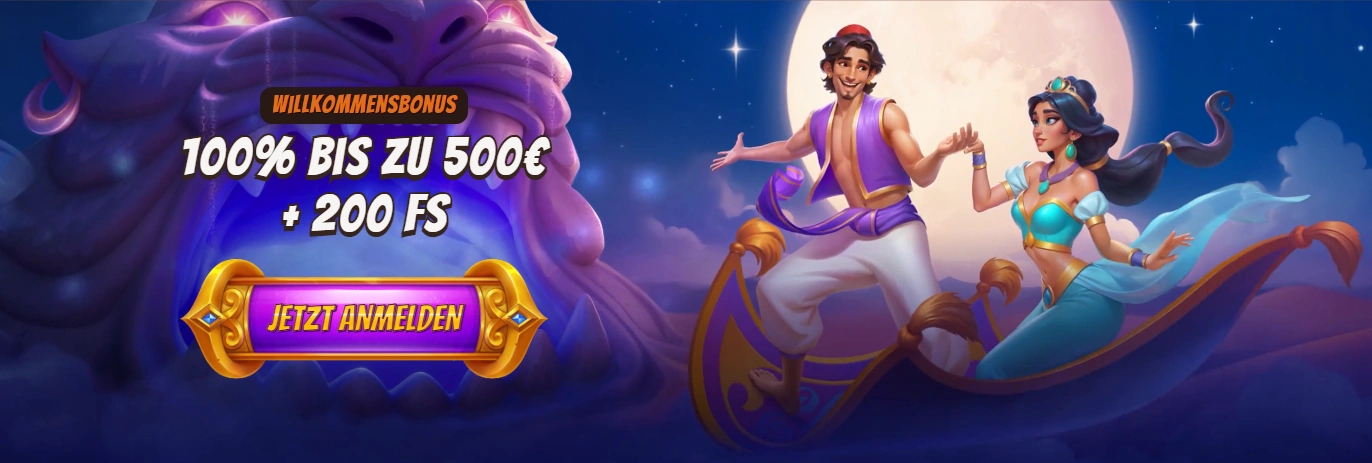 Banner zum ersten Einzahlungsbonus bei AbuKing Casino.
