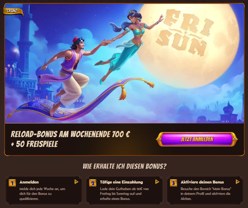 Banner zum Wochenend-Reload-Angebot mit der Belohnung und einer Erklärung, wie du sie erhältst.